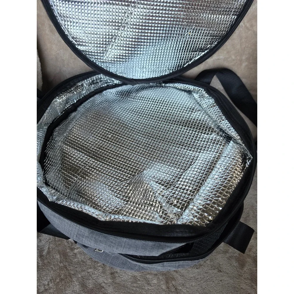 Insulated Double Deck Thermal Food Carrier Bag Grey Round Pie Casserole Tote